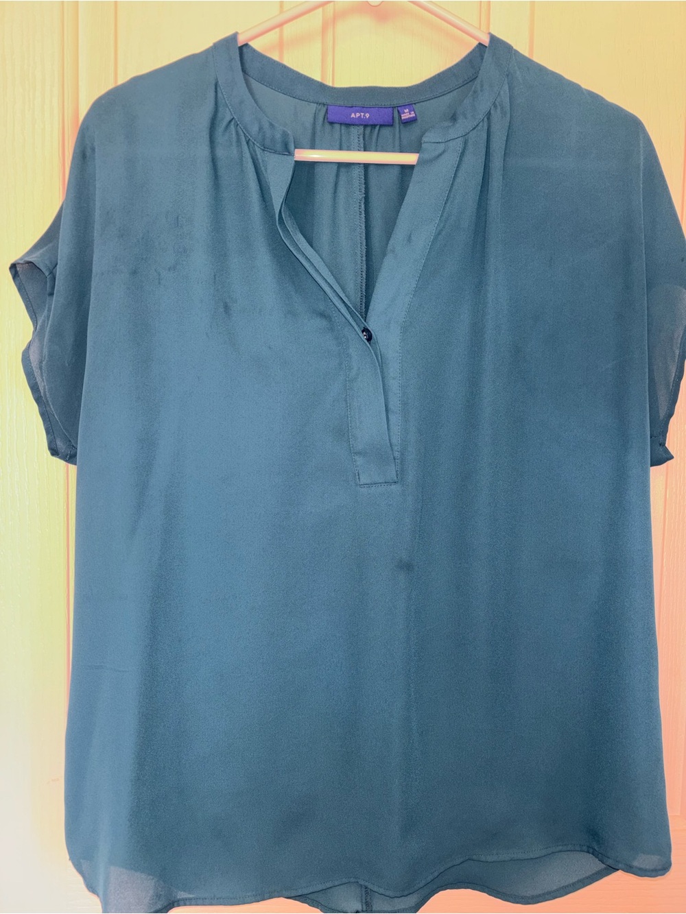 Apt. 9 Teal Short-Sleeve Split-Neck Blouse